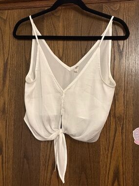 Free People XS White V-Neck Tie-Front Spaghetti Strap Crop Top